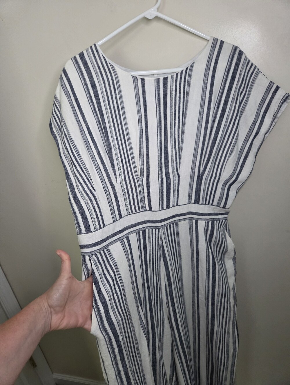 Women's Gibson Latimer Blue Striped Linen Blend Jumpsuit Sz XL - Picture 6 of 8